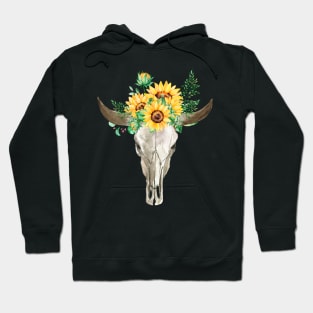 Watercolor skull with sunflowers Hoodie